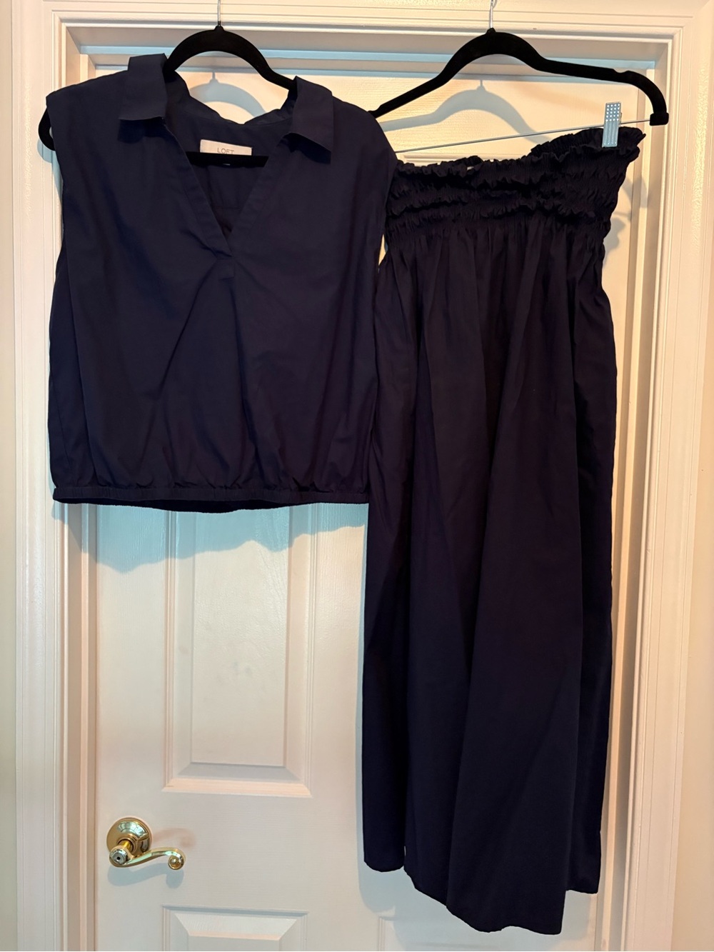 LOFT Navy Two-Piece Top and Skirt Set